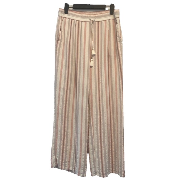 PAIGE Cream stripe lined pull on Pants Size M in Ecru Multi, pockets - Picture 2 of 9